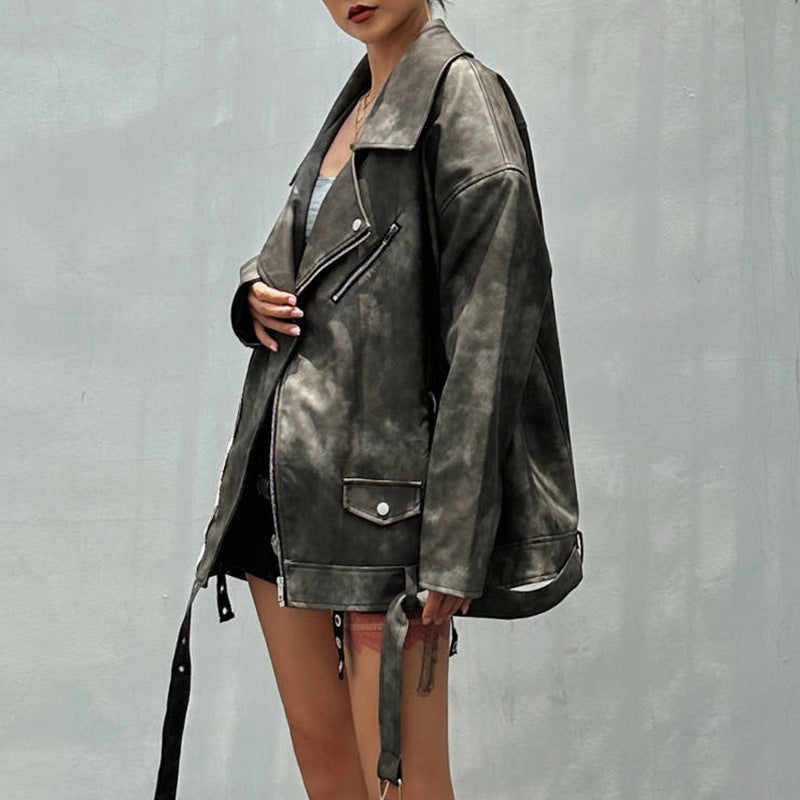 Faux Leather Jacket Women Autumn Trendy Tooling Niche Design Oversize Coat