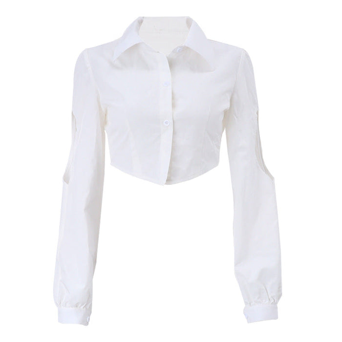 Autumn Women Clothing Sexy Sweet Fresh Polo Collar Breasted Long Sleeve Shirt