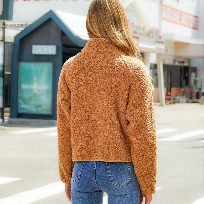 Autumn Winter Women Clothing Cardigan Zipper Long Sleeve Plush Stitching Coat Women