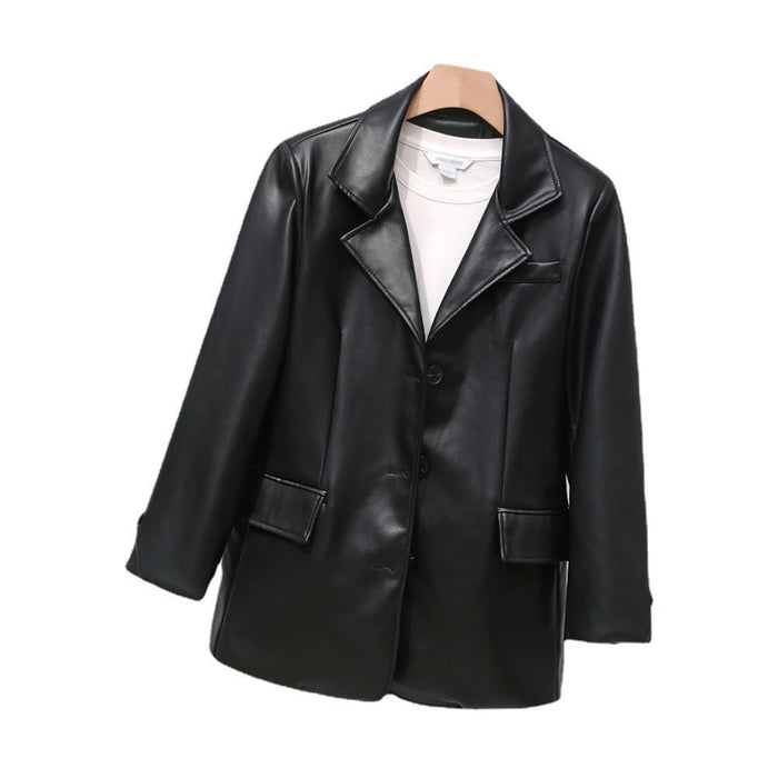 Small Blazer Women Spring Korean Faux Leather Coat Casual Blazer Loose British Coat