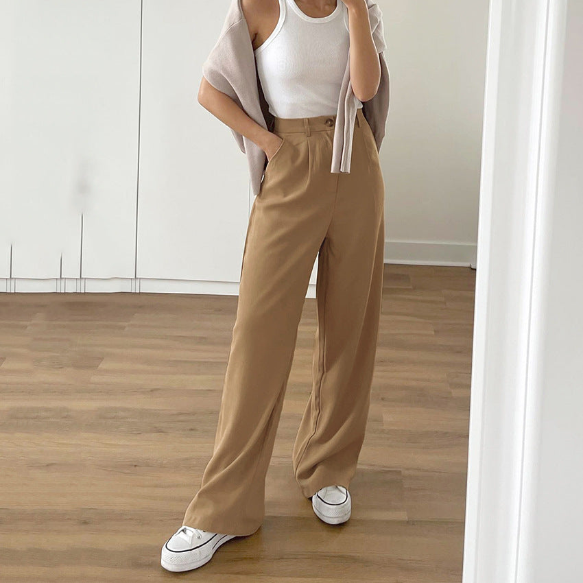Autumn French Casual Women Clothing Office Cotton Work Pant Straight Leg Pants