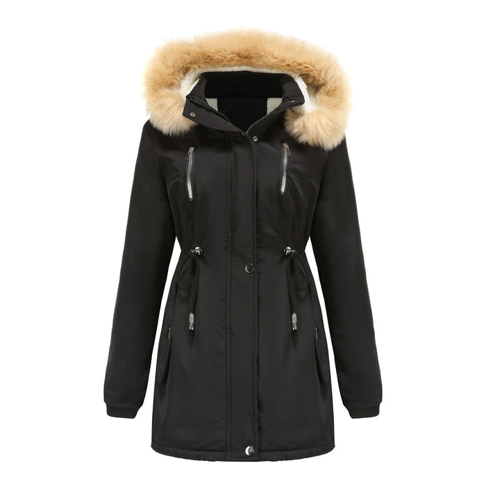 Autumn Winter  Women Clothing Thick Lambskin Cotton-Padded Coat Women Loose Women Cotton Clothes Removable Hat Fleece Padded Coat