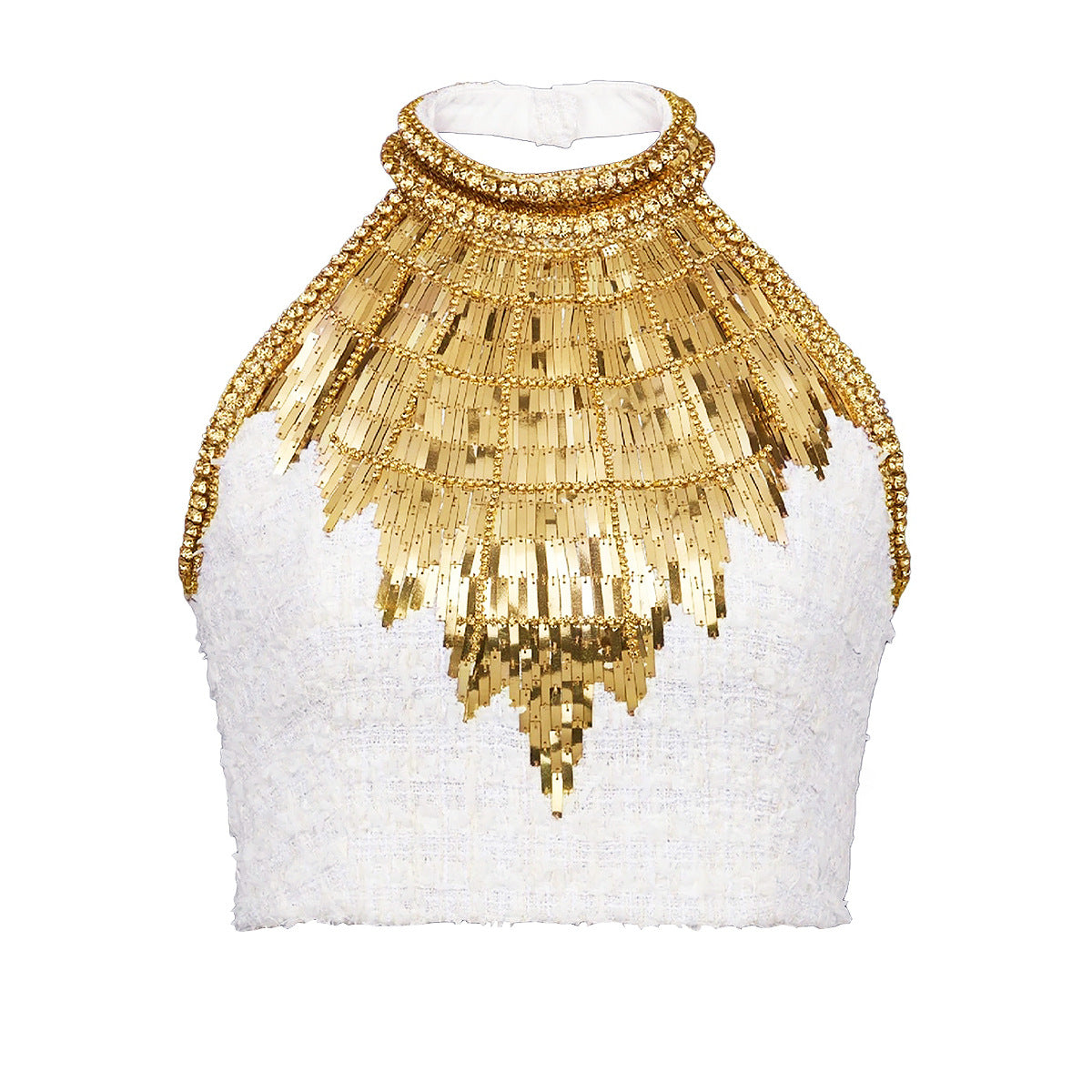 Heavy Industry Beads Diamond Metal Sheet Vest Top Skirt Sets