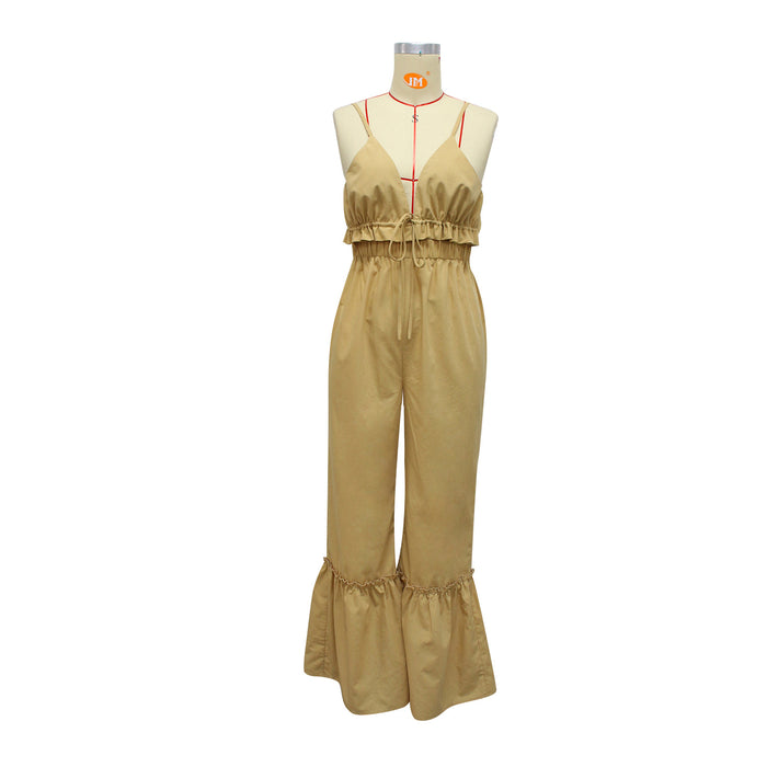 Summer Solid Color Sexy Jumpsuit Strap Horn Jumpsuit for Women