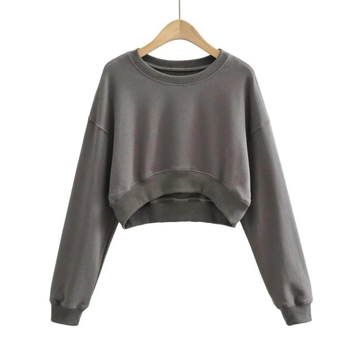 Autumn Profile Sweater Women Sweet Cool High Waist Cropped Sweatshirt Terry Pullover Crop Top Sweatshirt