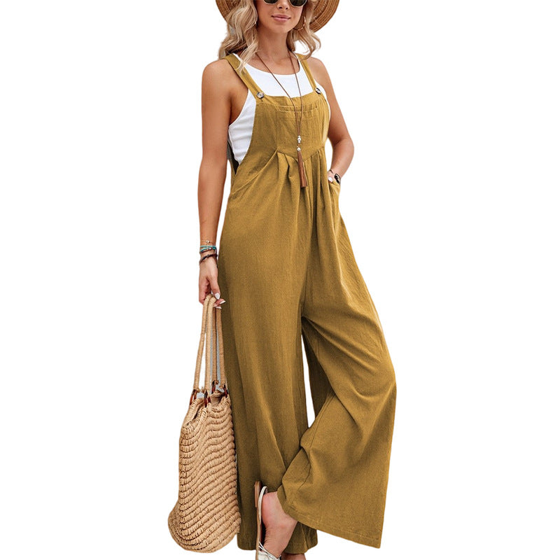 Women Clothing Popular Solid Color Casual Suspender Trousers