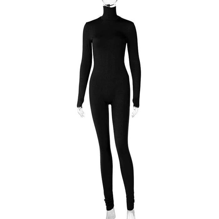 Women Clothing Autumn Winter Solid Color Tight Sports Fitness Female Winter Jumpsuit