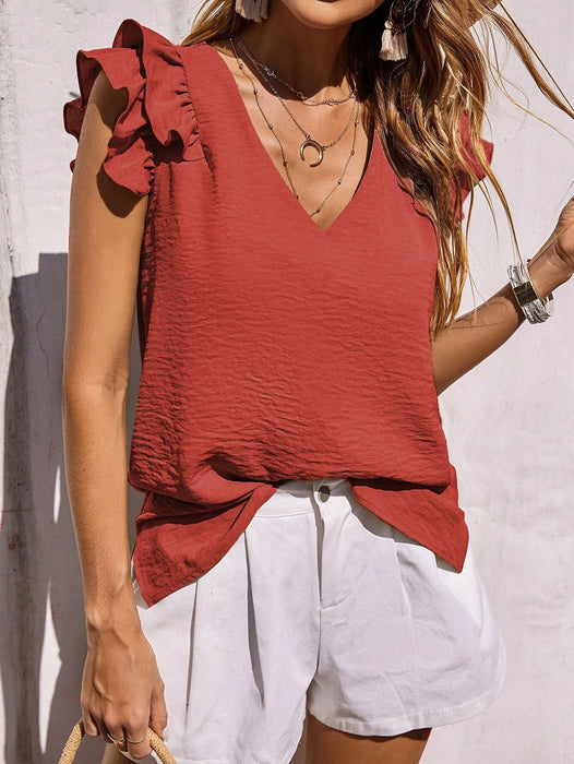 Spring Summer Women Clothing V neck Ruffled Vest Top Summer Sleeveless Shirt Women