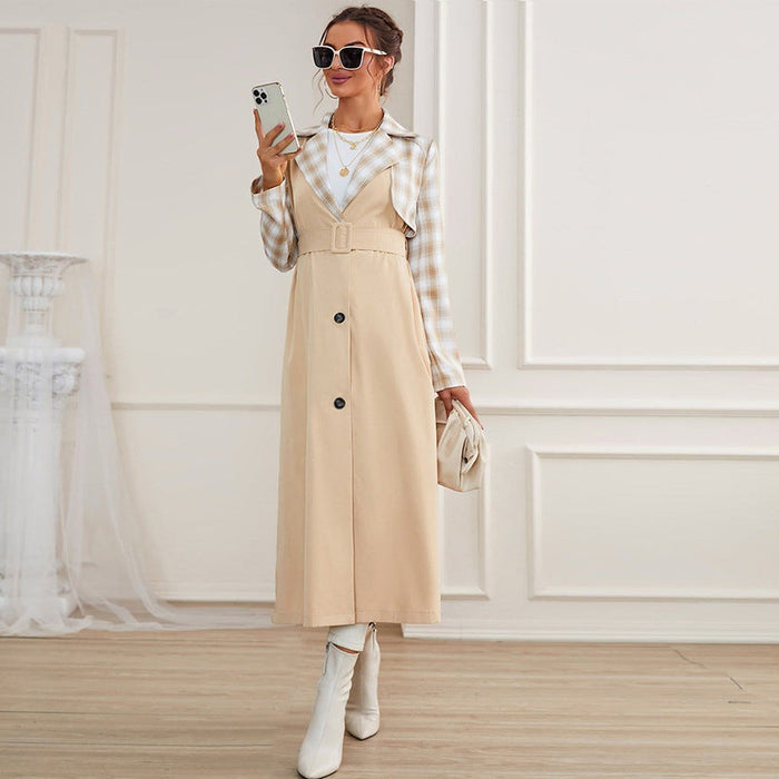 Autumn Winter Women Clothing Plaid Stitching Woolen Coat