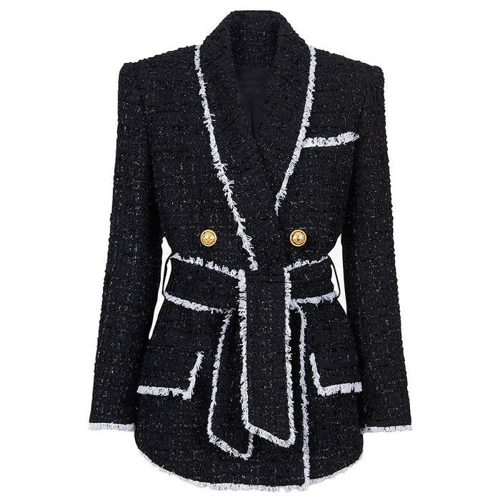 High End Women  Tweed Waist Slimming Women  Business Shorts Blazer Suit Set