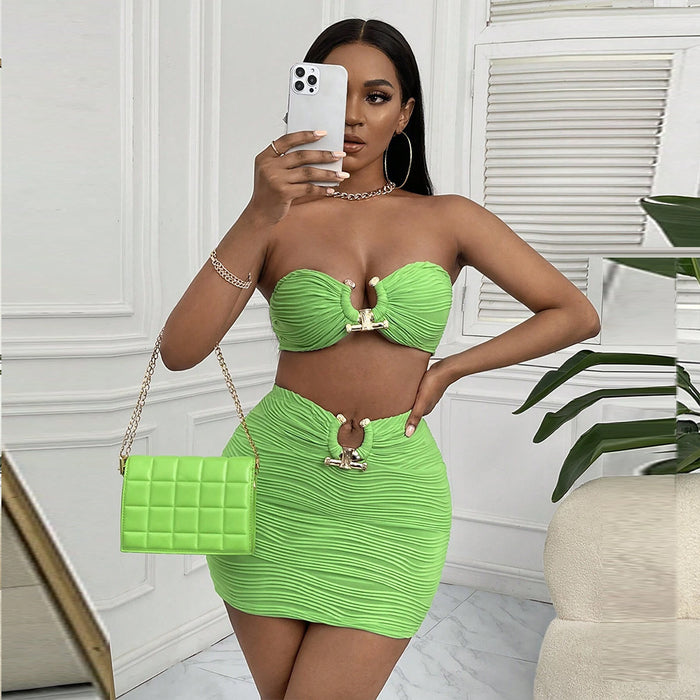 Tube Top Cropped Exposed Backless Corset Sexy Package Hip Skirt Set Women