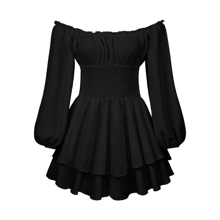 Summer High Grade Women Pleated Neck Long Sleeve Casual Ruffled  French Romper