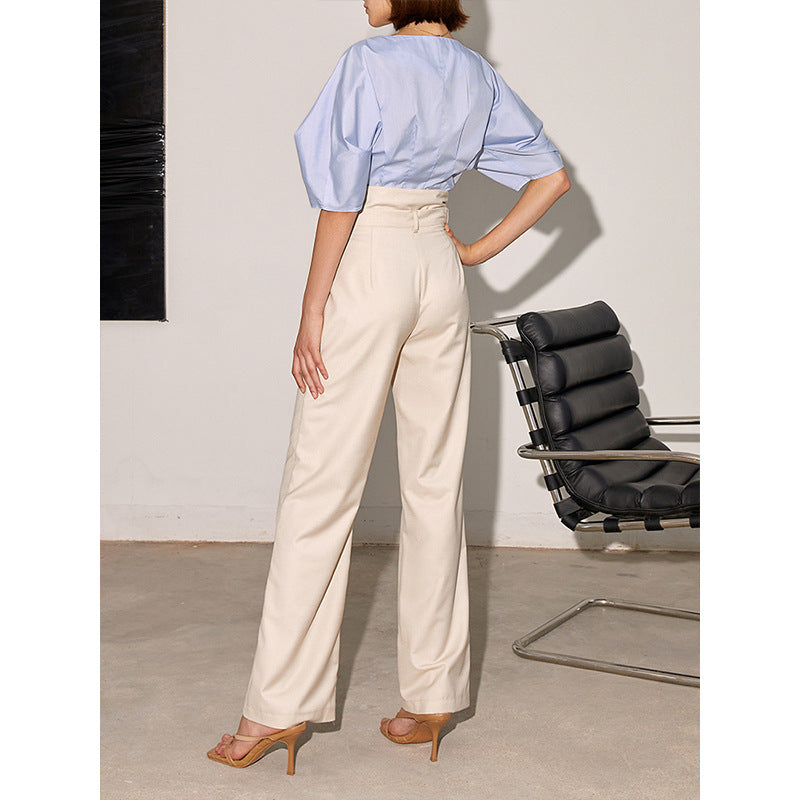 Stitching High Waist Straight Wide Leg Pants Women Summer Drooping Slimming Casual Pants