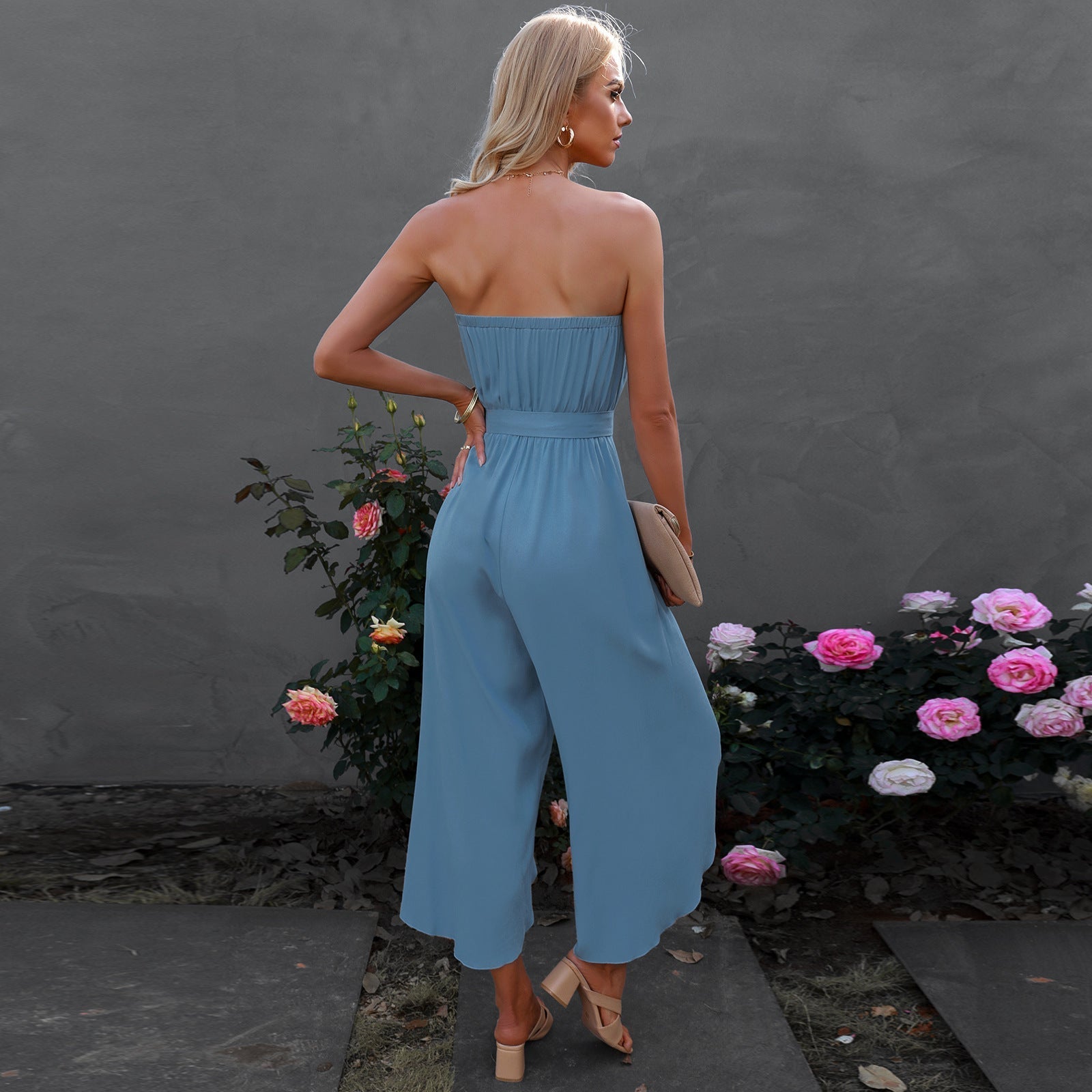 Summer Women Clothing Cropped Loose Jumpsuit Wide Leg Pants for Women