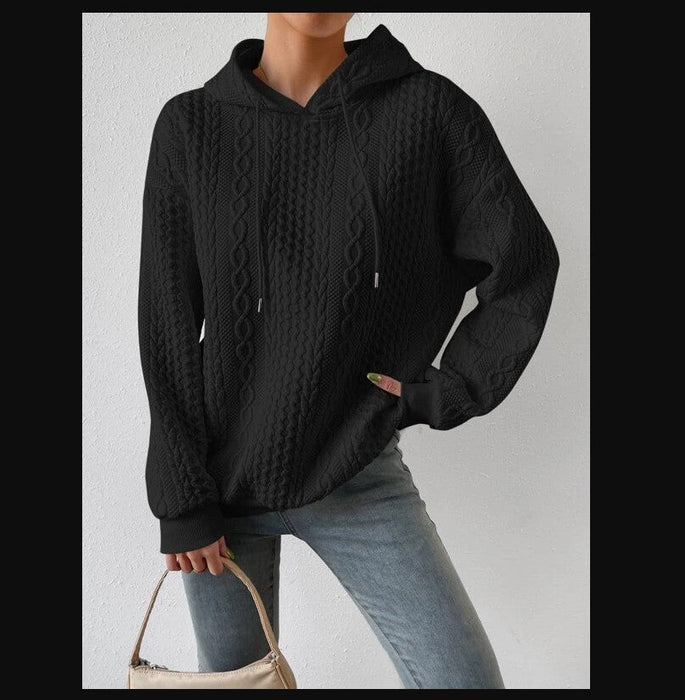 Autumn Clothes Women Clothes Jacquard Hooded Lace Up Long Sleeve Sweater Knitted