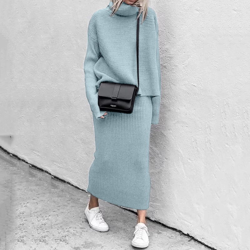 Autumn Winter Casual Loose Long Skirt Two Piece Wool Suit