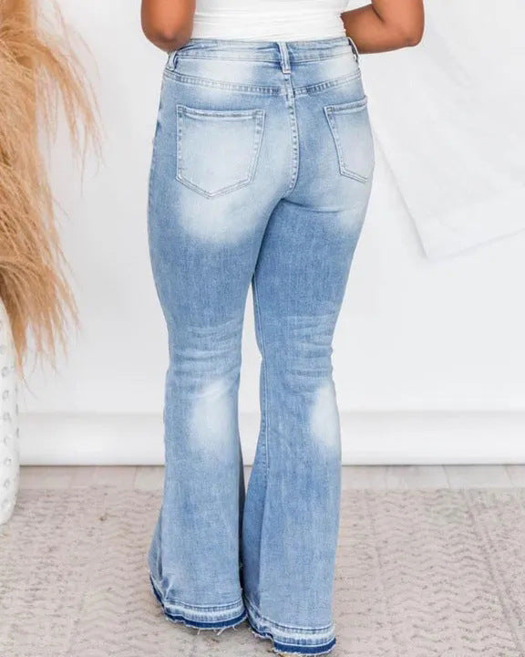 Autumn Button High Waist Retro Flared Jeans for Women