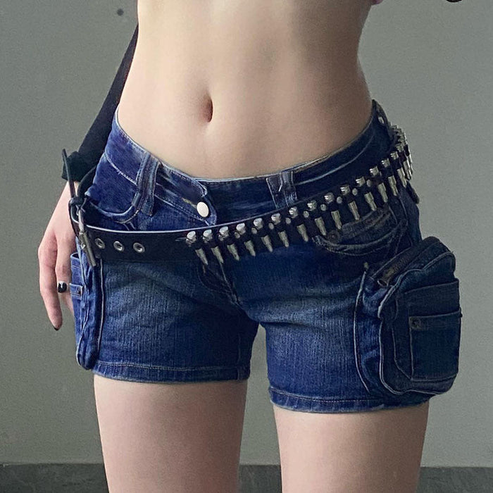 Low Waist Tight Pants Unique Punk Three Dimensional Pocket Do the Old Cowboy Shorts