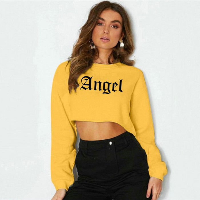 Women Clothing Autumn Winter Angel Letter Graphic Printed Short Long Sleeved Sweater for Women