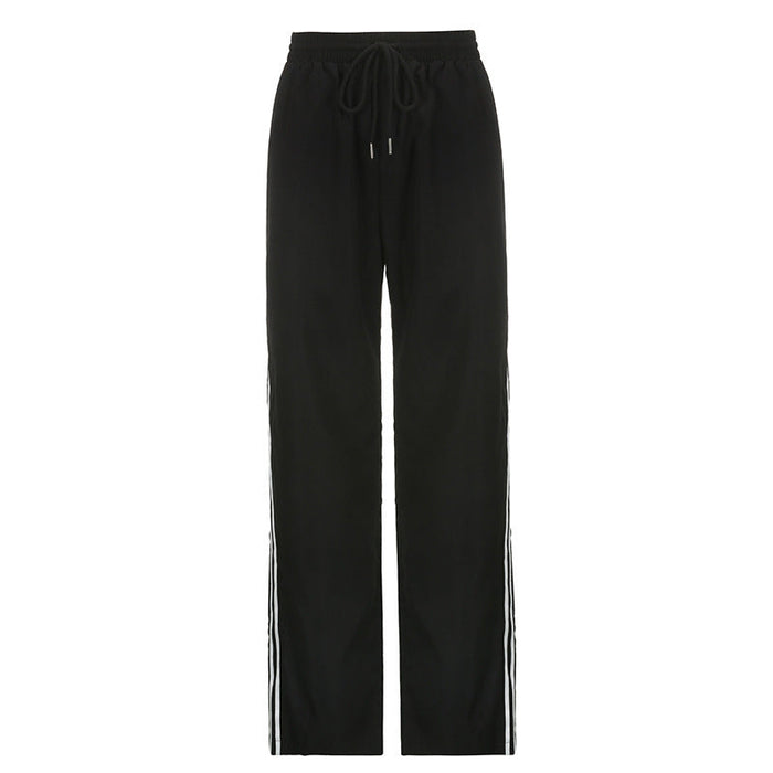 Street Sports Double Striped Ribbon Stitching Elastic Laced Pants Sexy All Matching Loose Casual Pants