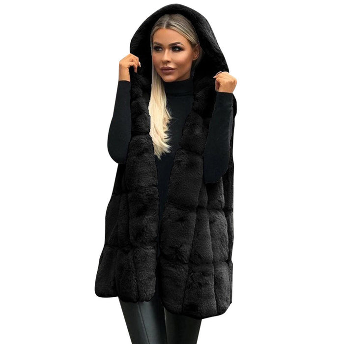 Faux Fur Hooded Vest Popular Autumn Winter Hooded Faux Fur Vest Women Imitation