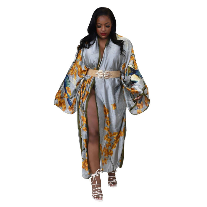 Coat Artificial Silk Multi Print Casual Trench Coat