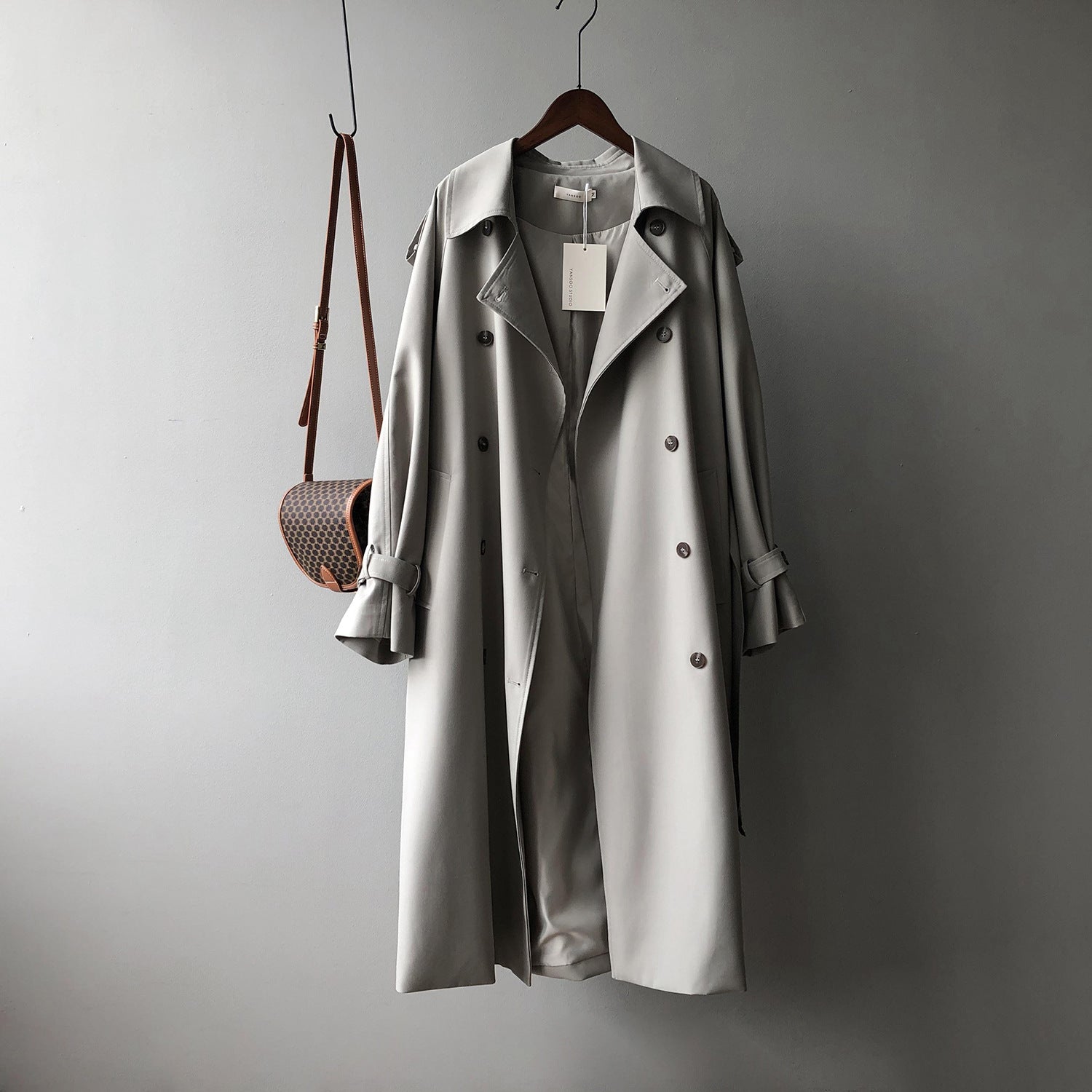 Long Trench Coat for Women Autumn Korean Elegant Loose Waist Tight Slimming Casual Coat for Women