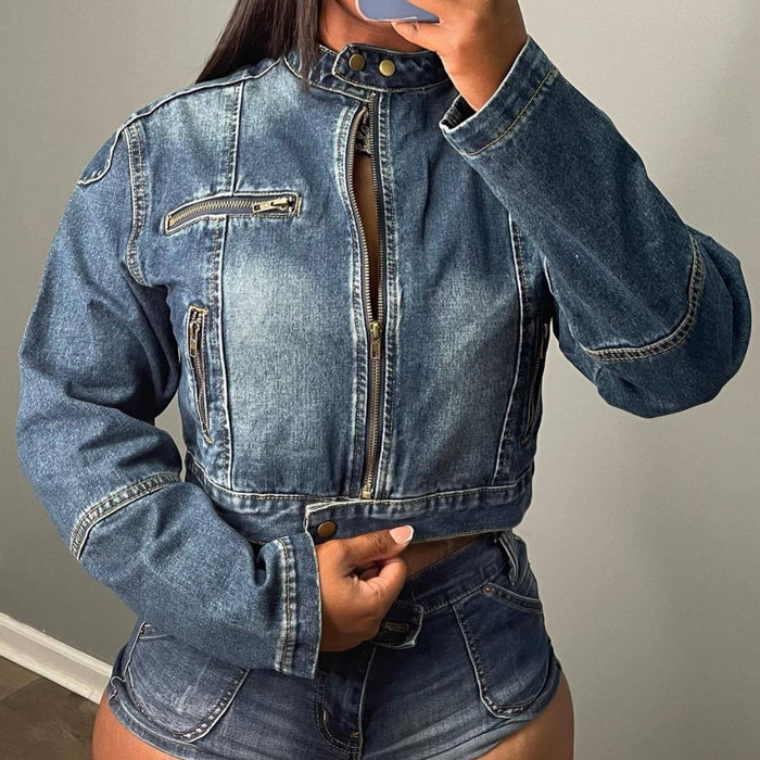 Casual Stretch Denim Two Piece Set Women Clothing