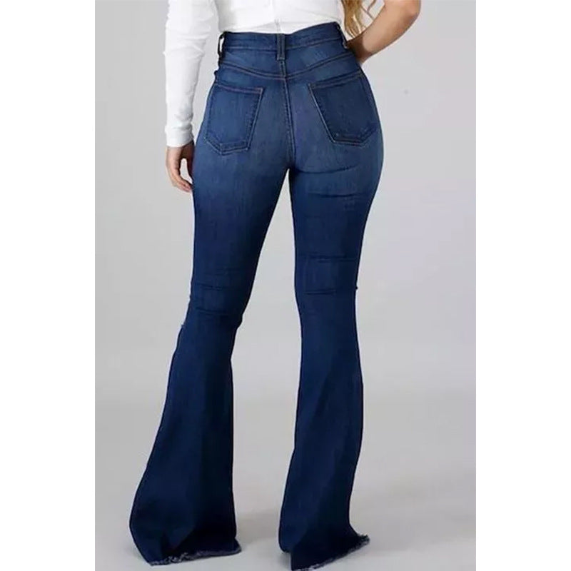 Internet High Elastic Ripped Jeans High Waist Flared Pants