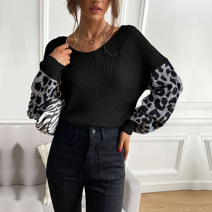 Autumn Women Thin round Neck Knitted Pullover Leopard Print Sweater Women