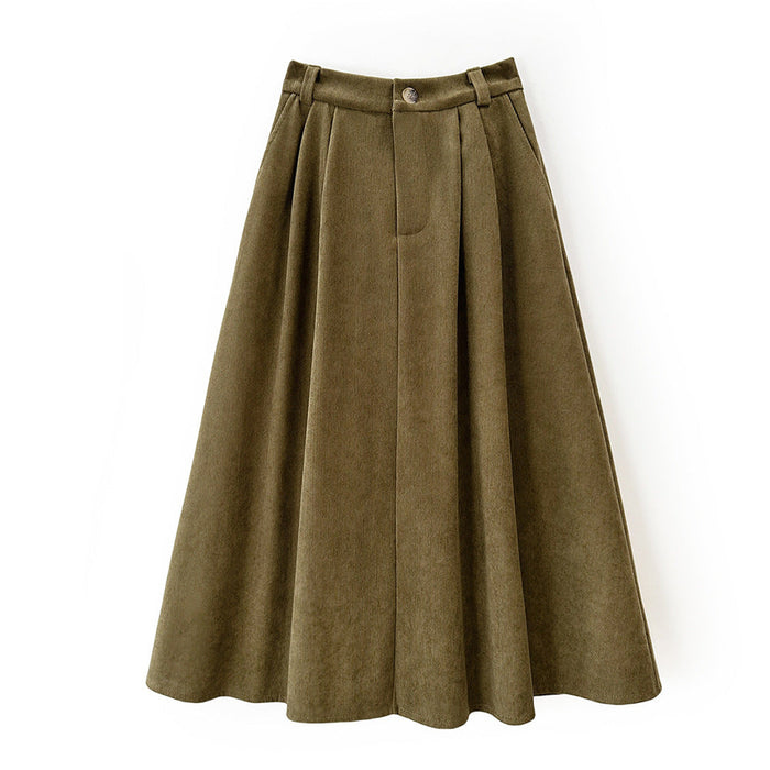 Thick Wide Corduroy Skirt Autumn Winter Umbrella Skirt Retro Hipster All Matching Casual Dress