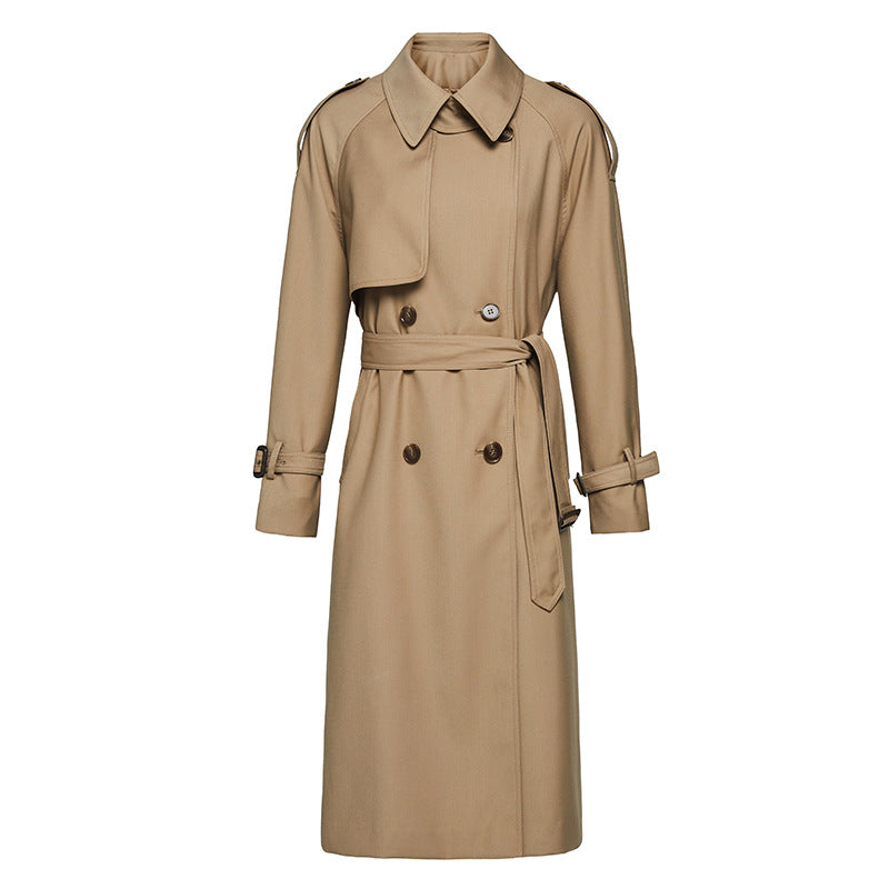 Element Autumn Winter British Double Breasted Loose Drooping Extended Trench Coat for Women