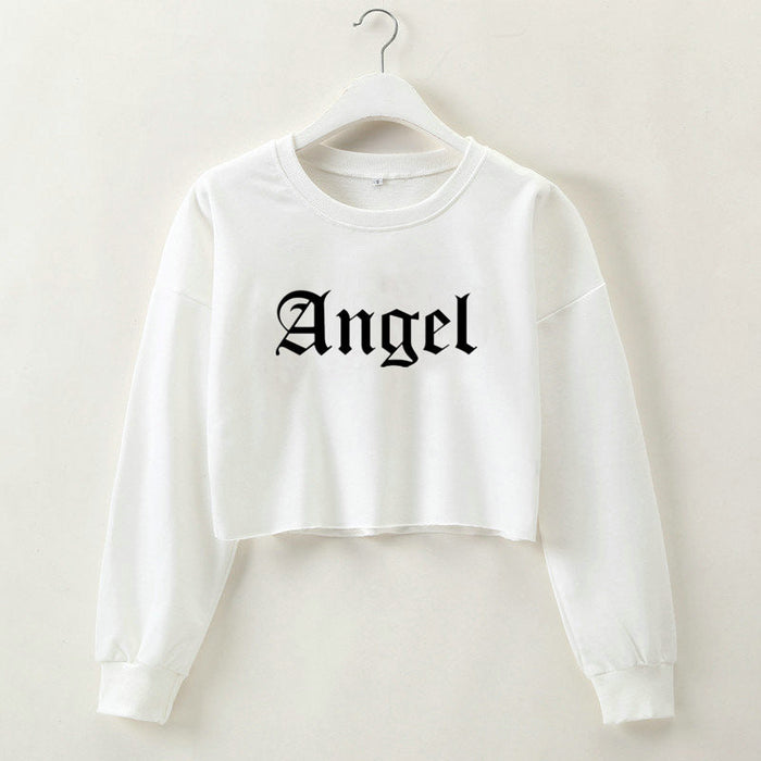 Women Clothing Autumn Winter Angel Letter Graphic Printed Short Long Sleeved Sweater for Women