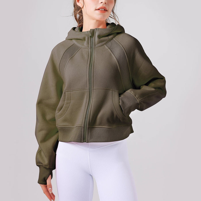 Autumn Winter Yoga Wear Hooded Sweater Thick Loose Casual Full Zipper Sports Jacket Women Workout Clothes