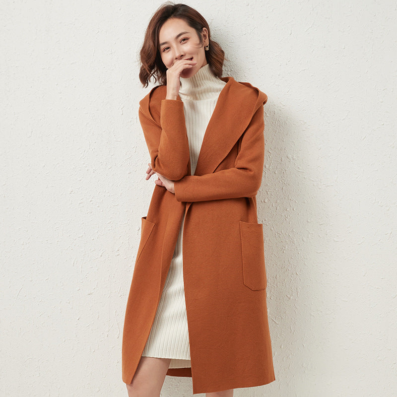 Hepburn Solid Color Woolen Coat Women Autumn Winter Mid Length Small Woolen Overcoat Thickened