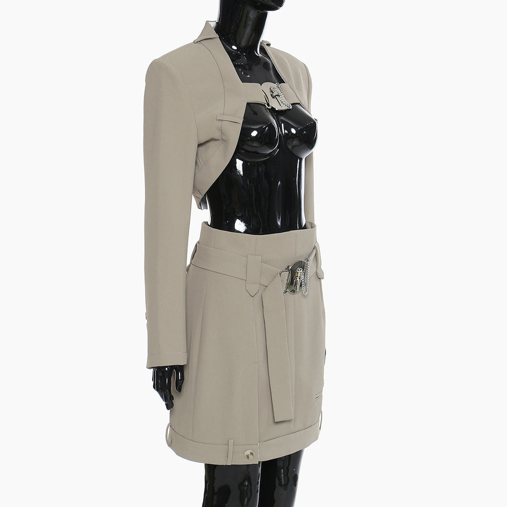 Autumn Handsome Short Metal Fastener Coat Skirt Two Piece Market Suit Women
