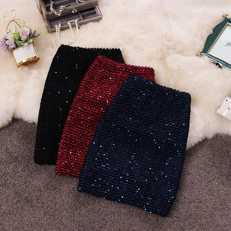 Autumn Sequined Trendy All Match Sexy Party Sheath Skirt Women