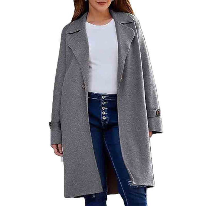 Autumn Winter Simplicity Long Sleeve Collared Button Loose Woolen Coat Women