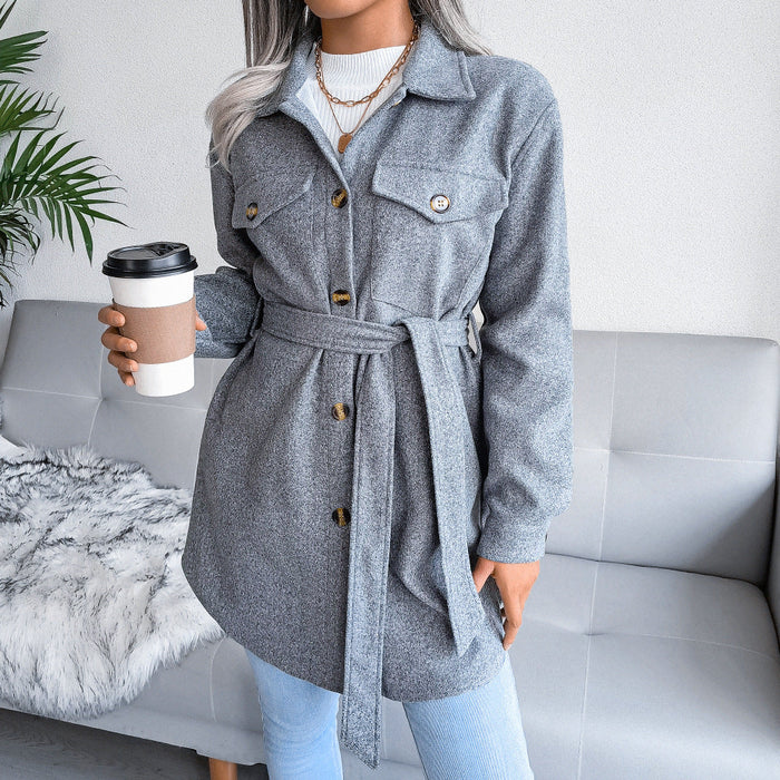 Autumn Winter Single Breasted Woolen Coat Outerwear Women Clothing