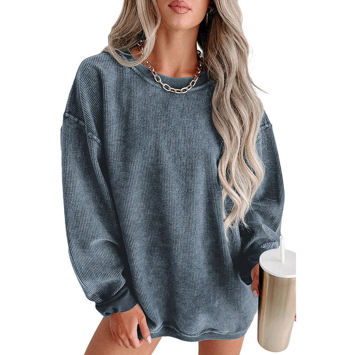 Casual Oversize Solid Color Pullover Women Autumn Winter Thread Knitted Long Sleeved Sweater Women