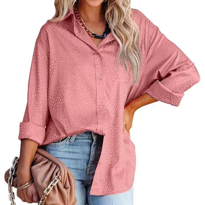 Women Shirt Autumn Comfort Satin Gravel Pattern Long Sleeve Loose Women  Top