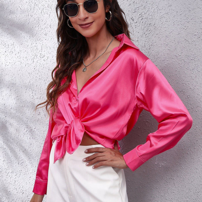 Satin Shirt Women Satin Artificial Silk Long Sleeve Shirt