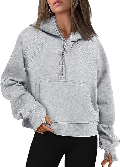 Women Clothing Half Zipper Hooded Sweatshirt Loose Short Velvet Sweater