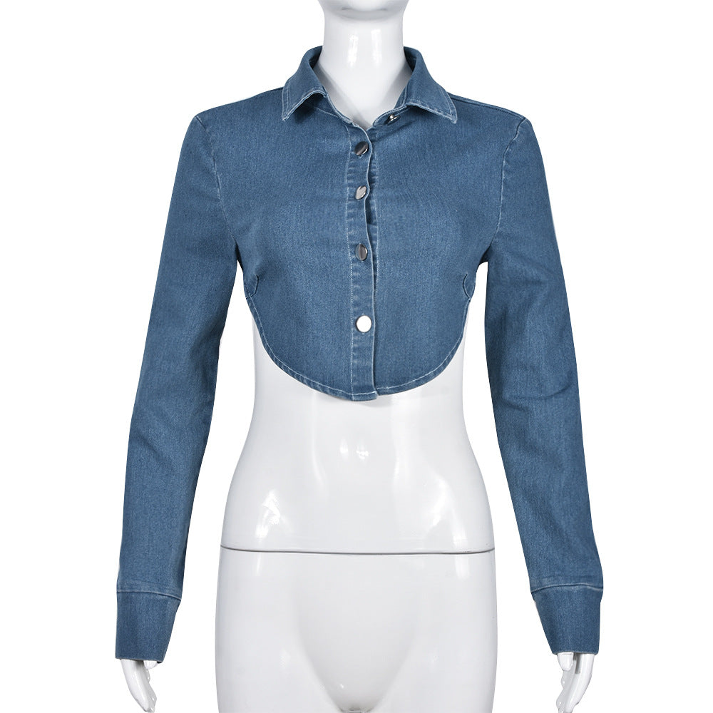 Spring Summer Trendy Wash Collared Cropped Outfit Avant Garde Lace up Denim Jacket for Women
