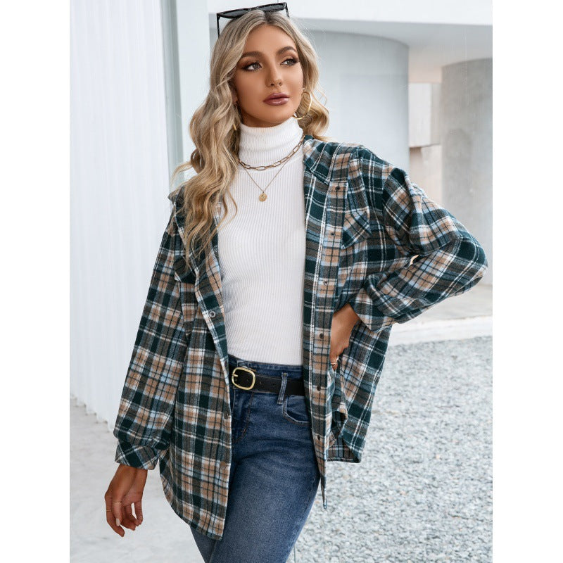 Cap Casual Plaid Shacket Single-Breasted Pocket Shacket Top for Women Outerwear