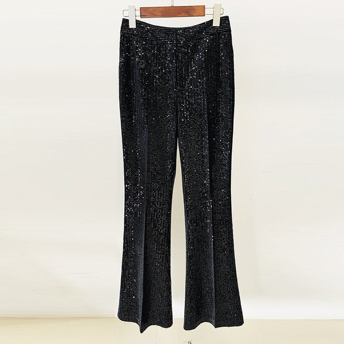 Goods Gold Velvet Sequined Double Breasted Blazer Slim Fit Skinny Pants Suit