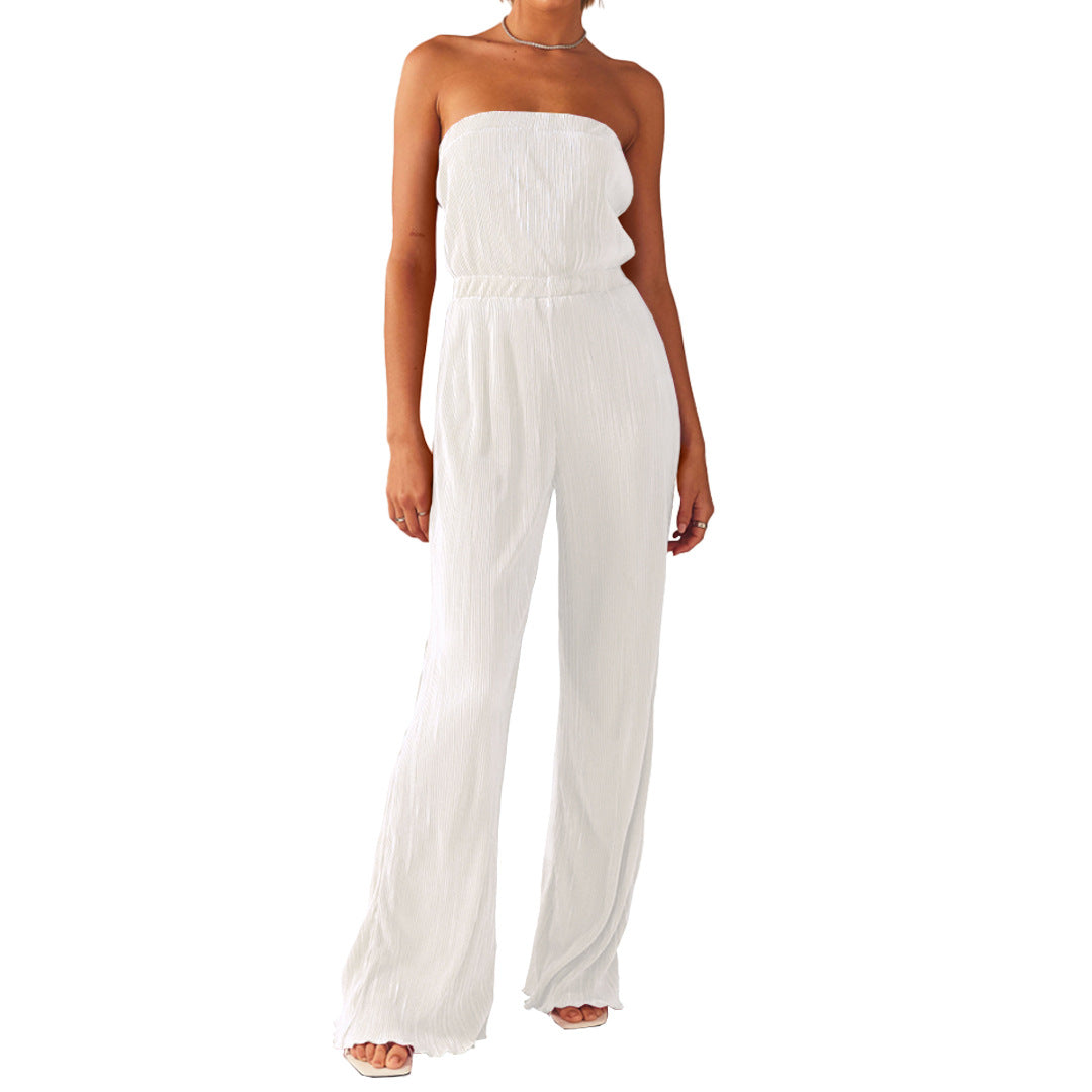Women Sexy Comfortable Pleated Cloth Chest Wrapped Wide Leg Jumpsuit