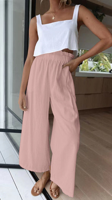 Women Clothing High Waist Wide Leg Pants Loose Women Wear Multi-Color Mopping Long Cotton Linen Wide Leg Pants