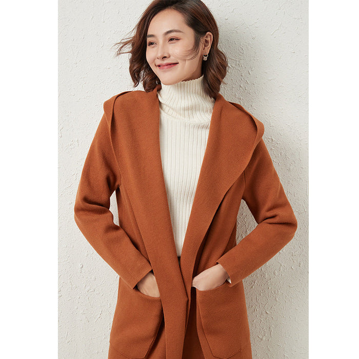 Hepburn Solid Color Woolen Coat Women Autumn Winter Mid Length Small Woolen Overcoat Thickened