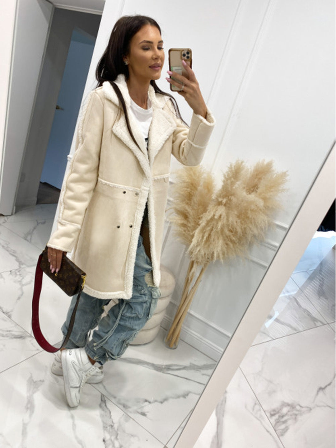 Autumn Winter Solid Color Thickened Lambswool Splicing Coat
